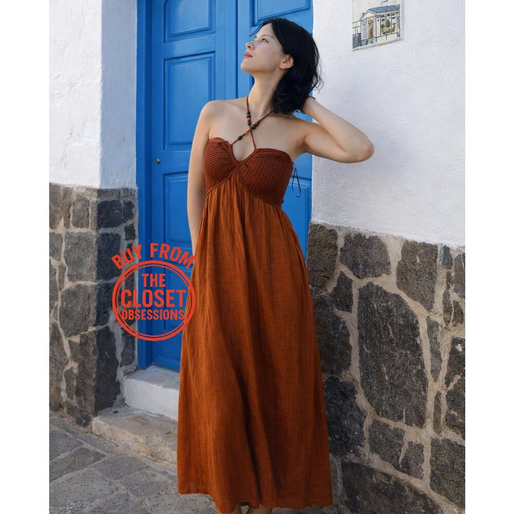 Zara NWT Rust Halter Cotton Midi Dress Boho Resort S - Picture 8 of 14